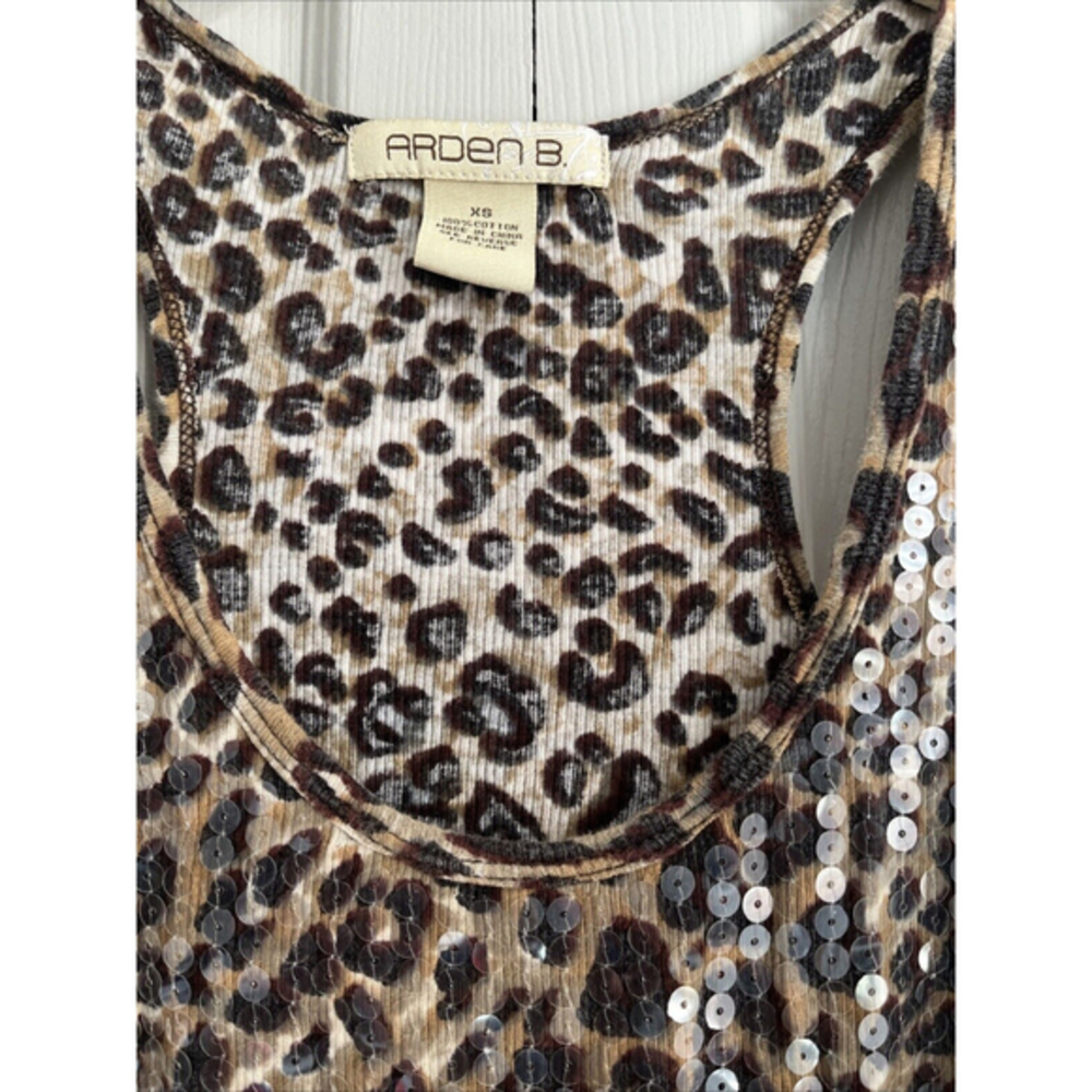 Arden B Women's Brown Cheetah Animal Print Sequin Stretch Tank Top Snooki Sz XS - Picture 3 of 9